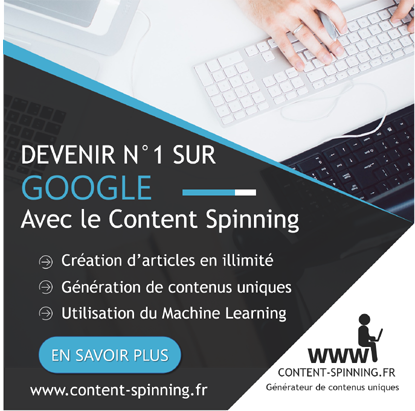 Content Spinning & Réécriture de Textes illimitée : https://www.content-spinning.fr/