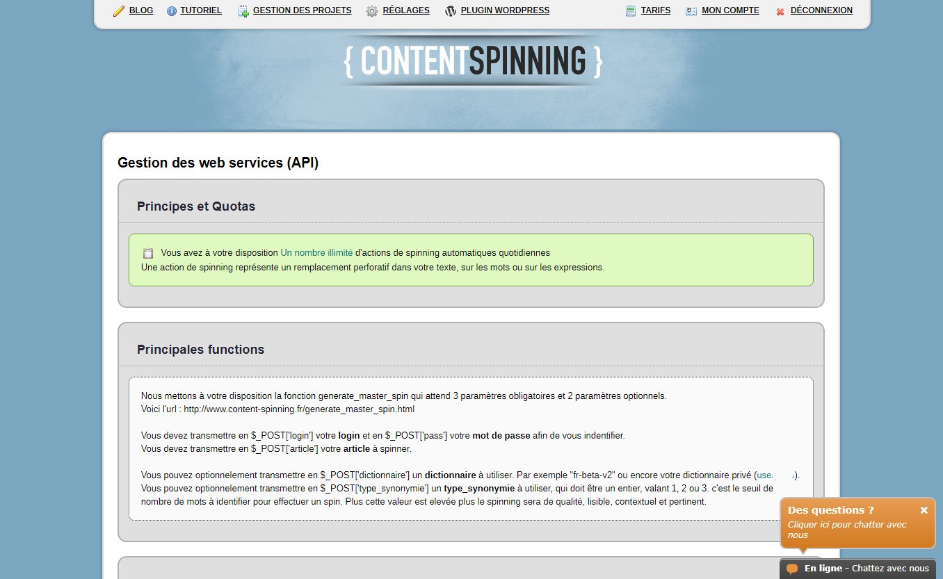 Exporter Dictionnaire : Content Spinning