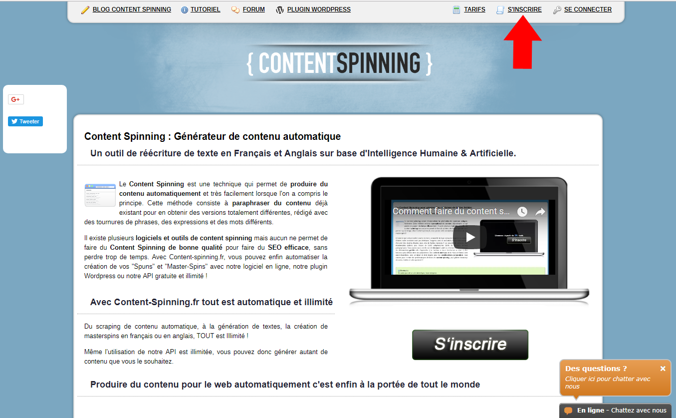 Renseigner des identifiants sur le logiciel de Content Spinning