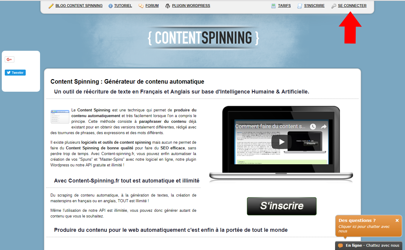 Se connecter au logiciel de Content Spinning