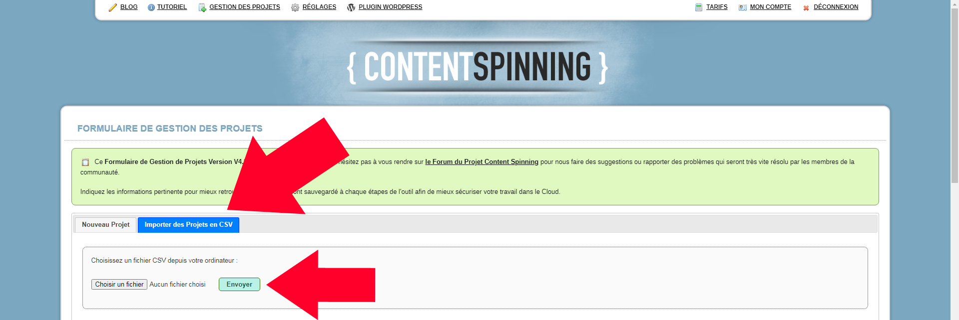 Importer des projets de content spinning en masse