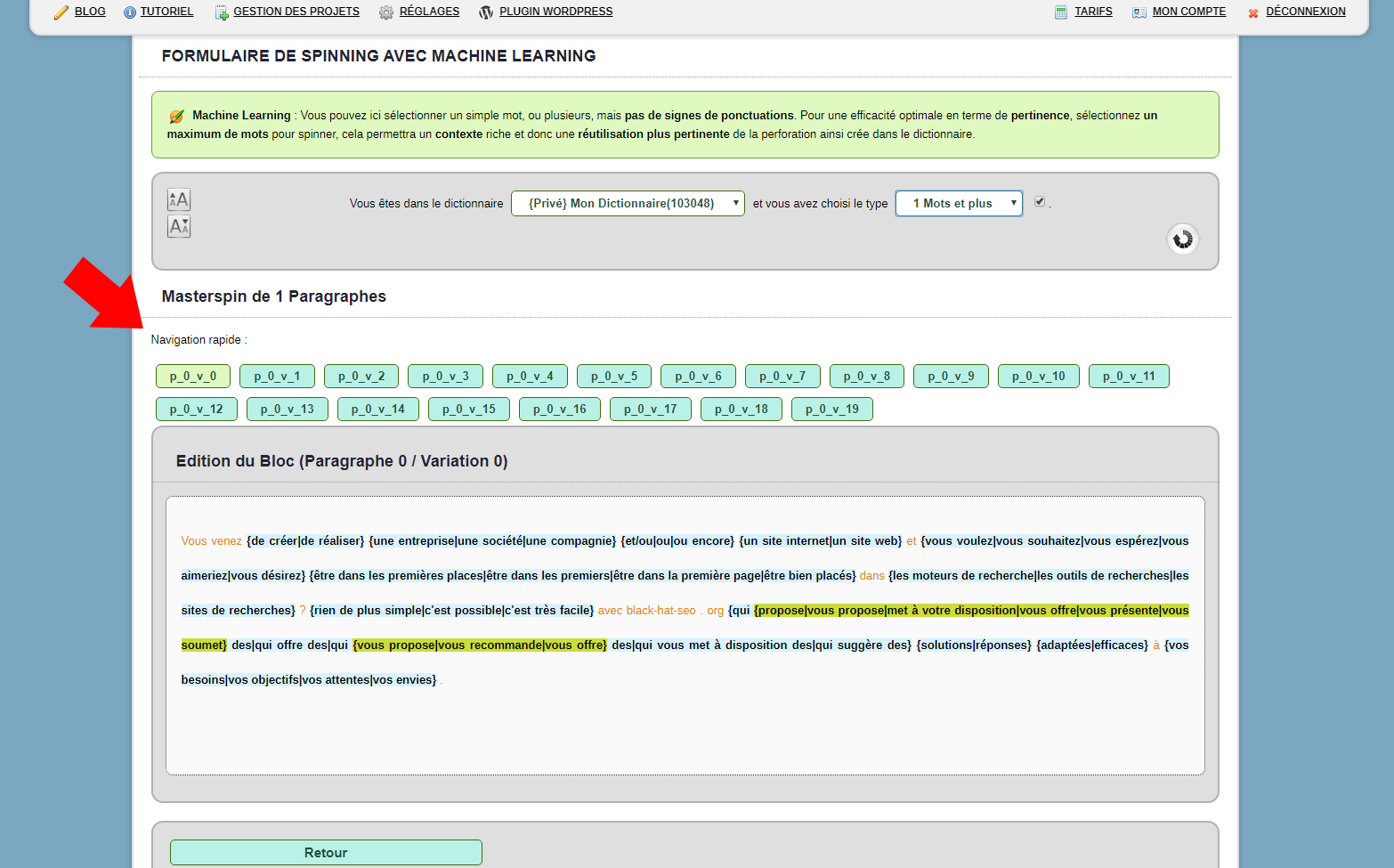 Navigation rapide entre les blocs de texte